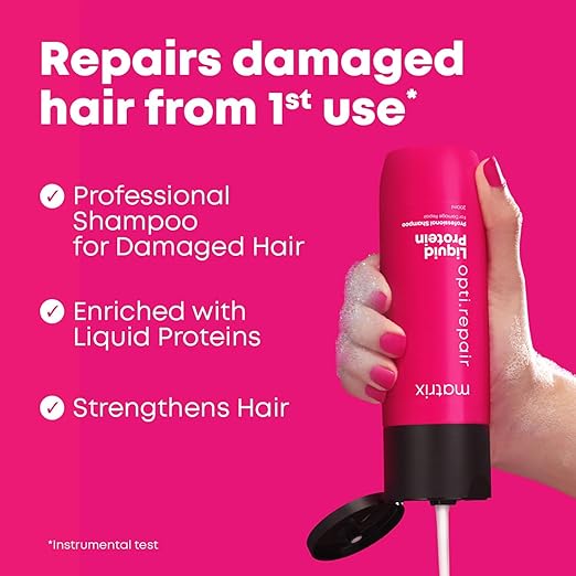 Matrix Opti.Repair Professional Liquid Protein Shampoo | Repairs Damage from 1st Use | for Less Split Ends, Breakage, Knotting | Paraben-free, 200ml