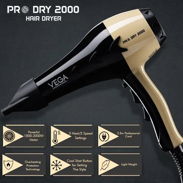 Vega PROFESSIONAL Pro Dry 2000-2200W Hair Dryer -Gold - VPVHD-04