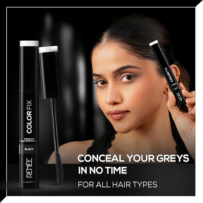 RENEE Color Fix Instant Hair-Colour Touch-Up Wax Stick - Black | Covers Greys | Lightweight, Non-sticky, Quick-Dry, Long-Lasting | Enriched with Almond Oil, Argan Oil & Vitamin E | 15 ml
