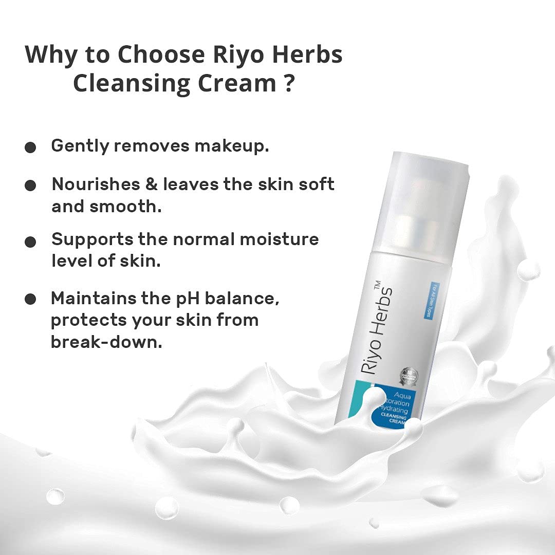 Riyo Herbs Aqua Restoration Cleansing Cream With Natural Extracts, All Skin Types Deep Cleanses For Women - 100ml