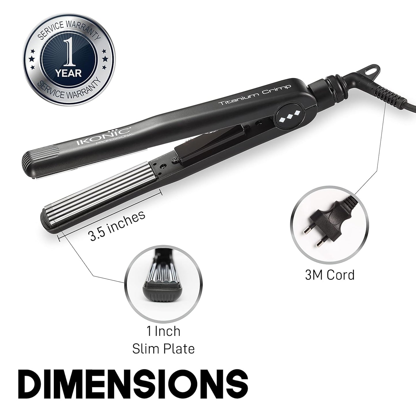 Ikonic Professional Hair Crimper Slim Titanium Crimp 2.0 Nano Micro Crimper Black