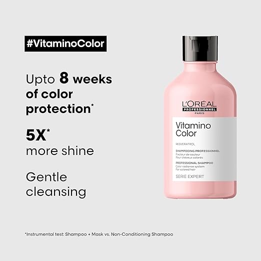 L'OREAL PROFESSIONNEL PARIS Vitamino Color Shampoo For Coloured Hair, 300Ml|Professional Color Protect Shampoo |Coloured Protection Shampoo With Uv Protection