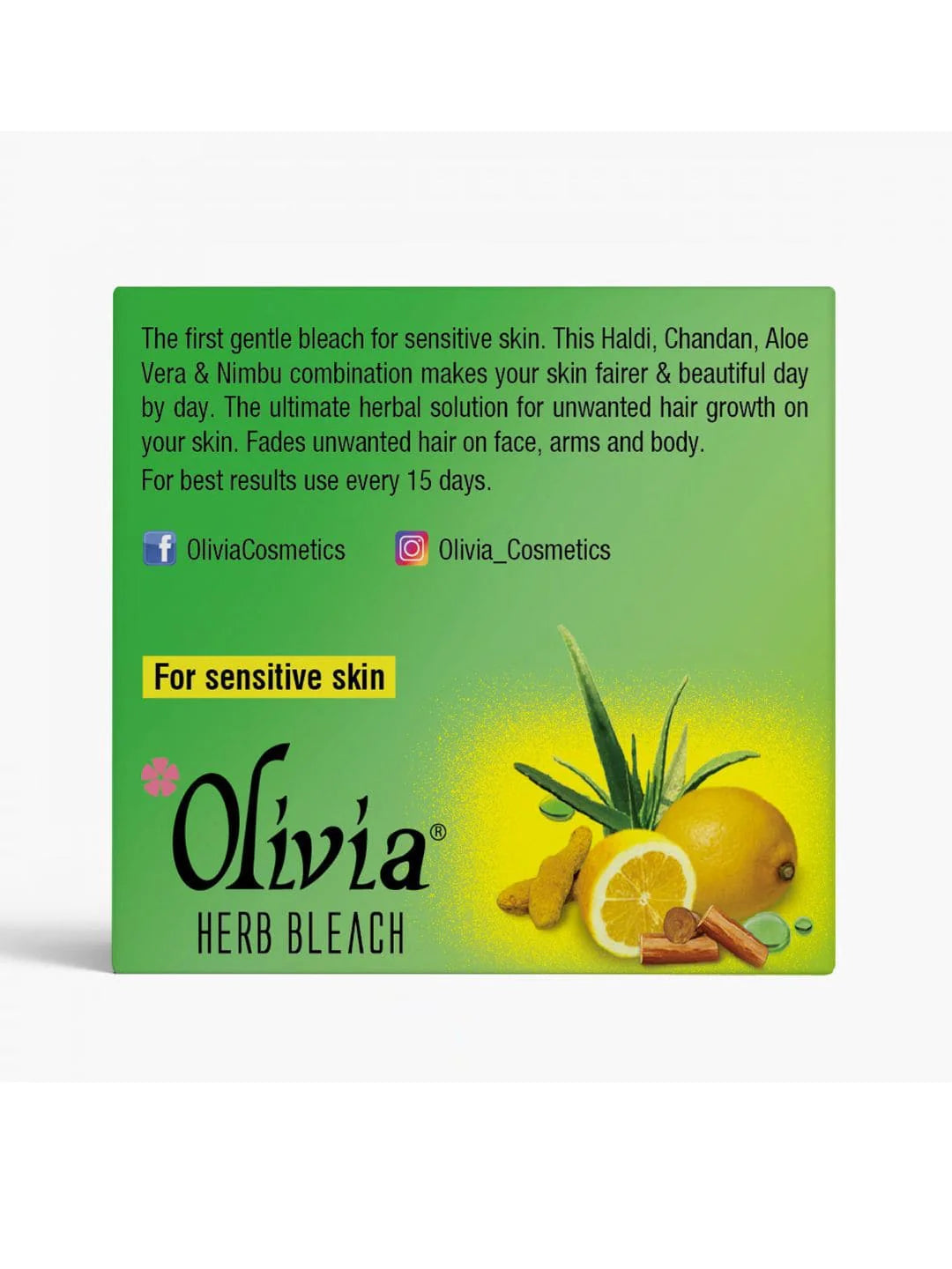 Olivia Herb Bleach for Sensitive Skin with Haldi, Chandan, Aloe Vera and Nimbu 60g