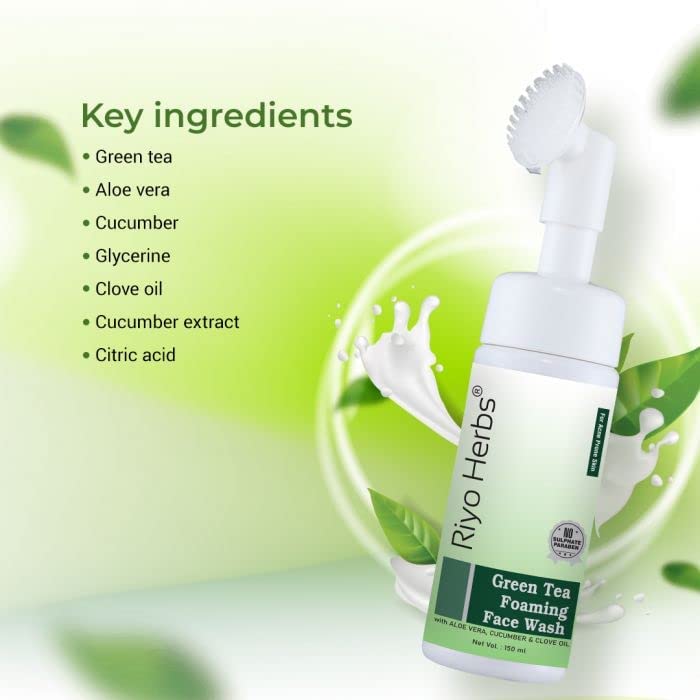 Riyo Herbs Green Tea Foaming Face Wash With Aloe Vera Cucumber & Clove Oil 150ml