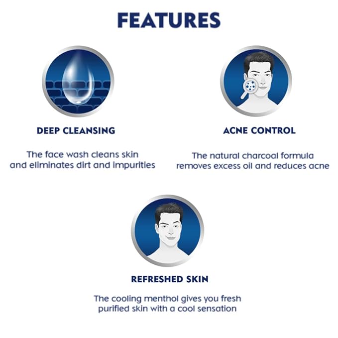 Nivea Men Face Wash All in 1 Charcoal, to Detoxify & Refresh Skin with 10x Vitamin C Effect, for All Skin Types 100g