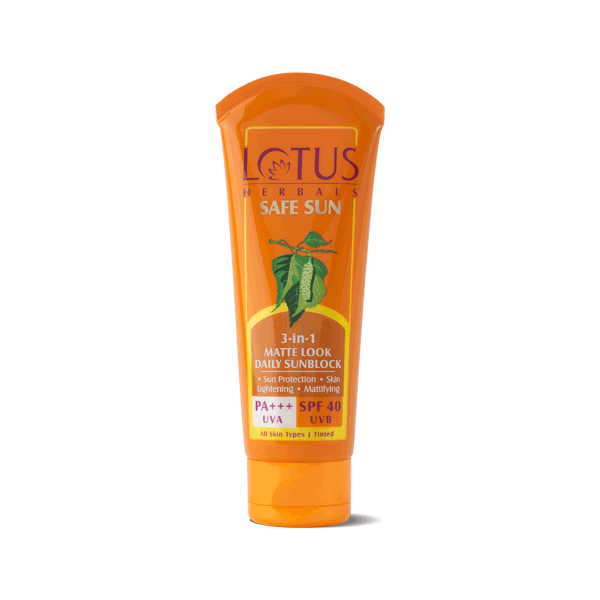 Lotus Herbal Safe Sun 3 In 1 Matte Look Daily Sunblock Spf 40Uvb All Skin Type 100g