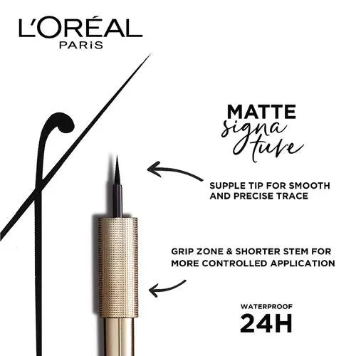 Loreal Paris Matte Signature Eye Liner - Supple Tip, For Smooth Finish, Grip Zone, Waterproof, 24 Hours, 19 g