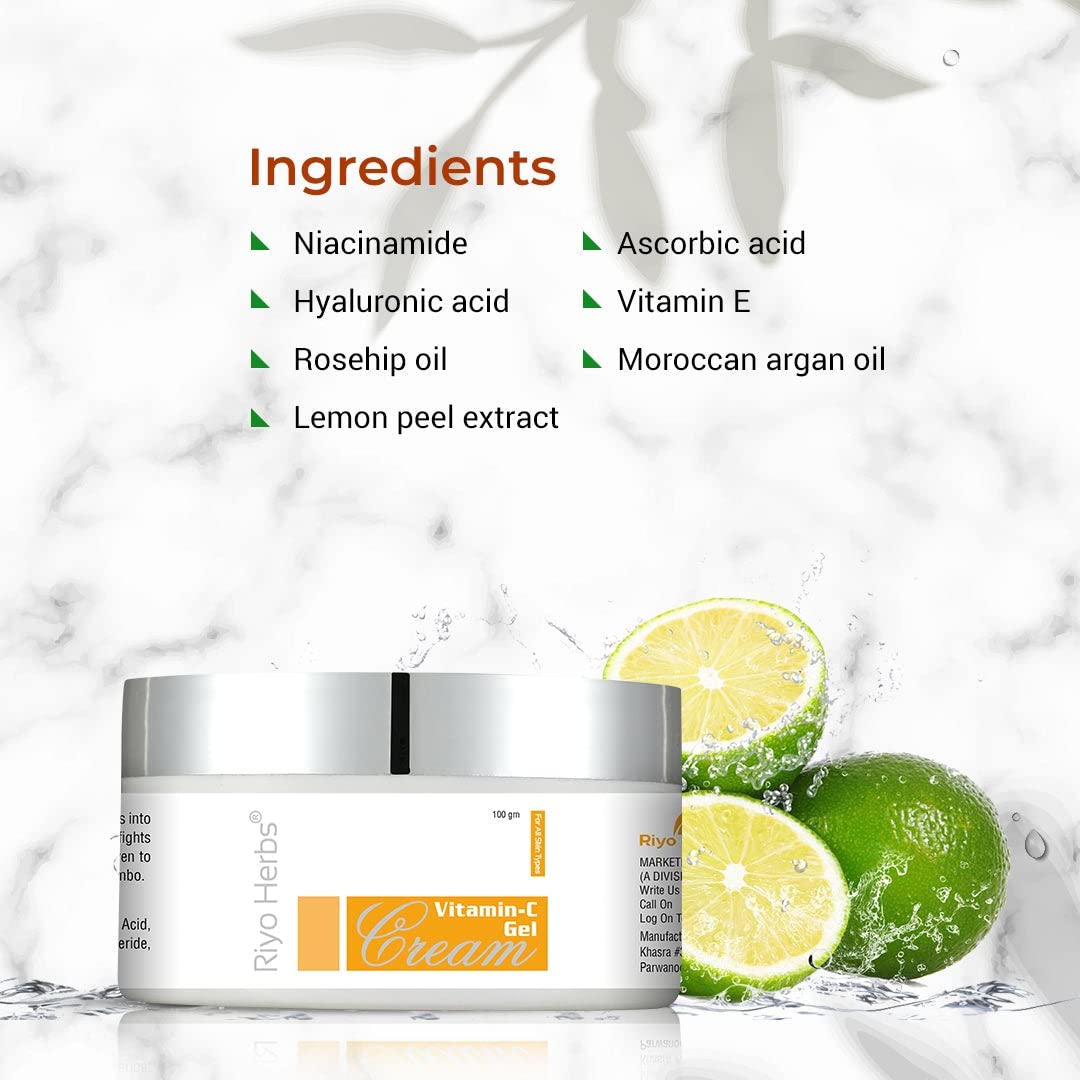 Riyo Herbs Vitamin-C Gel Cream With Vit-E, Rosehip Oil &amp; Lemon Peel Extracts For Fights Pigmentation, Skin Damage &amp; Makes Skin Even Tone, Fast...