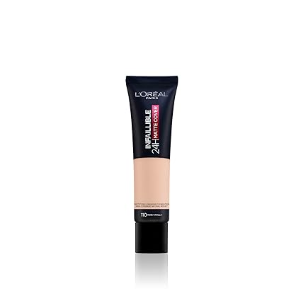 L'Oreal Paris Cover Liquid Foundation, With 4% Niacinamide, Long Lasting, Natural Finish, Available in 20 Shades, SPF 25, Infallible 32H Matte Cover 30ml