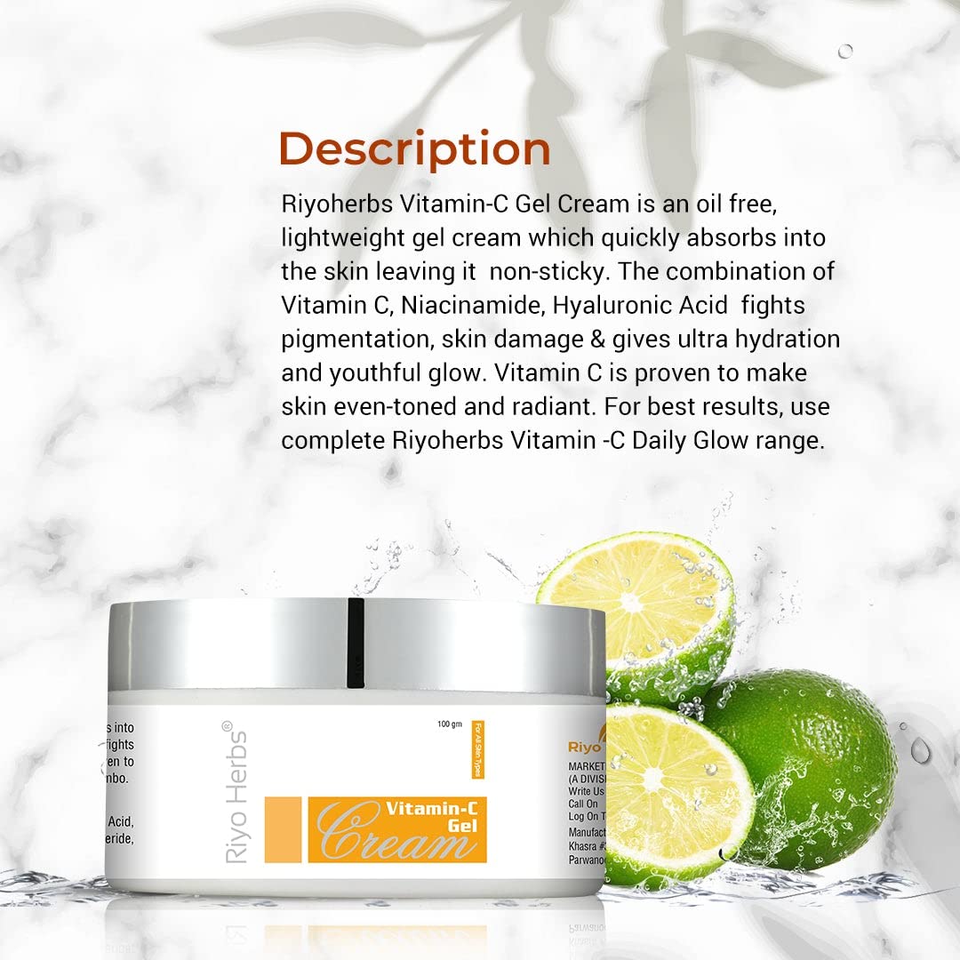 Riyo Herbs Vitamin-C Gel Cream With Vit-E, Rosehip Oil &amp; Lemon Peel Extracts For Fights Pigmentation, Skin Damage &amp; Makes Skin Even Tone, Fast...