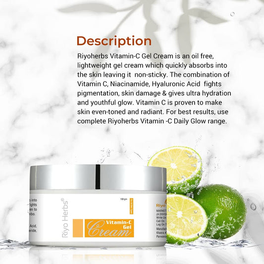 Riyo Herbs Vitamin-C Gel Cream With Vit-E, Rosehip Oil &amp; Lemon Peel Extracts For Fights Pigmentation, Skin Damage &amp; Makes Skin Even Tone, Fast...