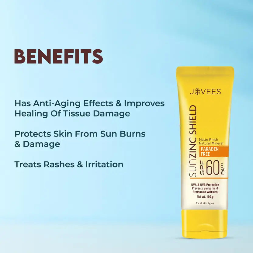 JOVEES SUNZINC SHIELD SPF 60PA+++ Matte Finish natural Mineral - SPF 60 PA+++ 100g