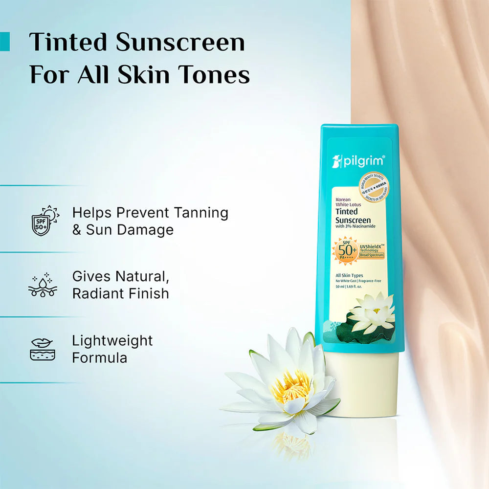 PILGRIM Korean White Lotus Tinted Sunscreen SPF 50+ PA++++ 50ml