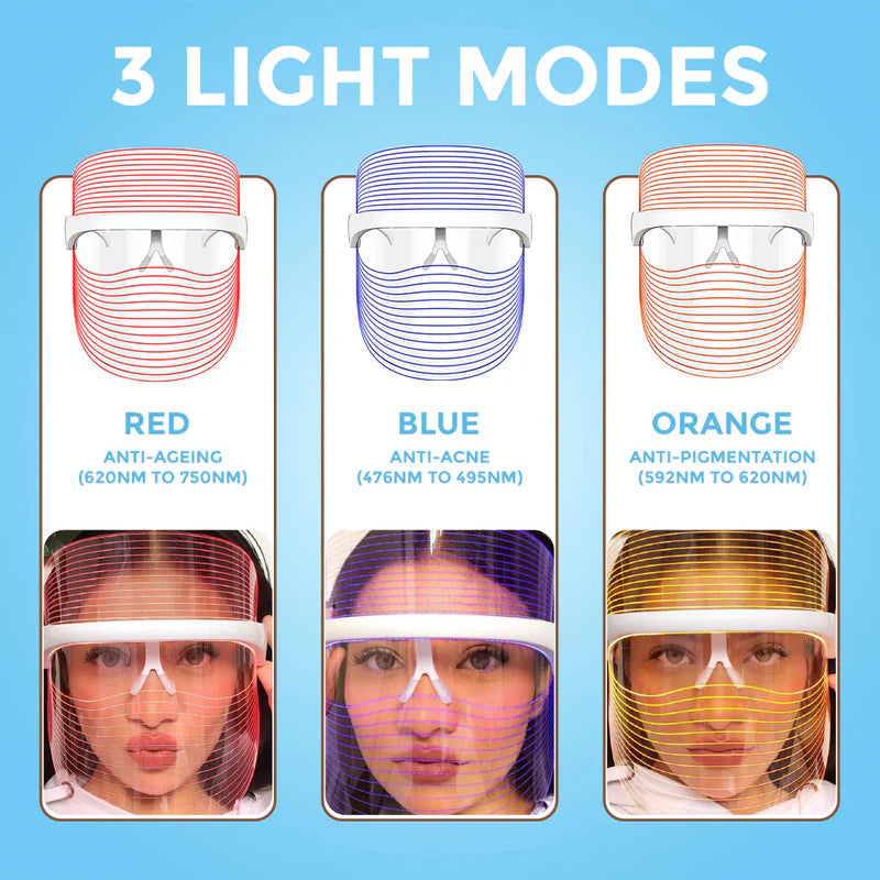 WINSTON LED LIGHT THERAPY FACE MASK TRANSPARENT & WHITE WITH 3 LIGHT MODES