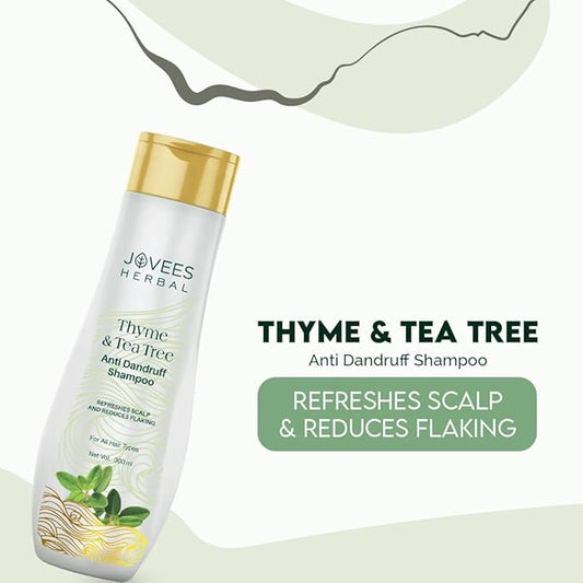 Jovees Herbal Thyme & Tea Tree Anti Dandruff Shampoo | With Tea Tree, Thyme & Lemon Extract | For All Hair Type | Prevents Dandruff & Dry Scalp 300ml