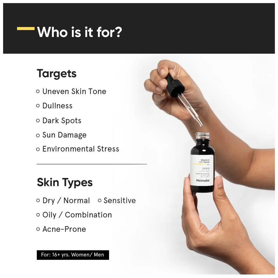 Minimalist Vitamin C +E +Ferulic 16% Face Serum Brightens & Protects Skin 20ml