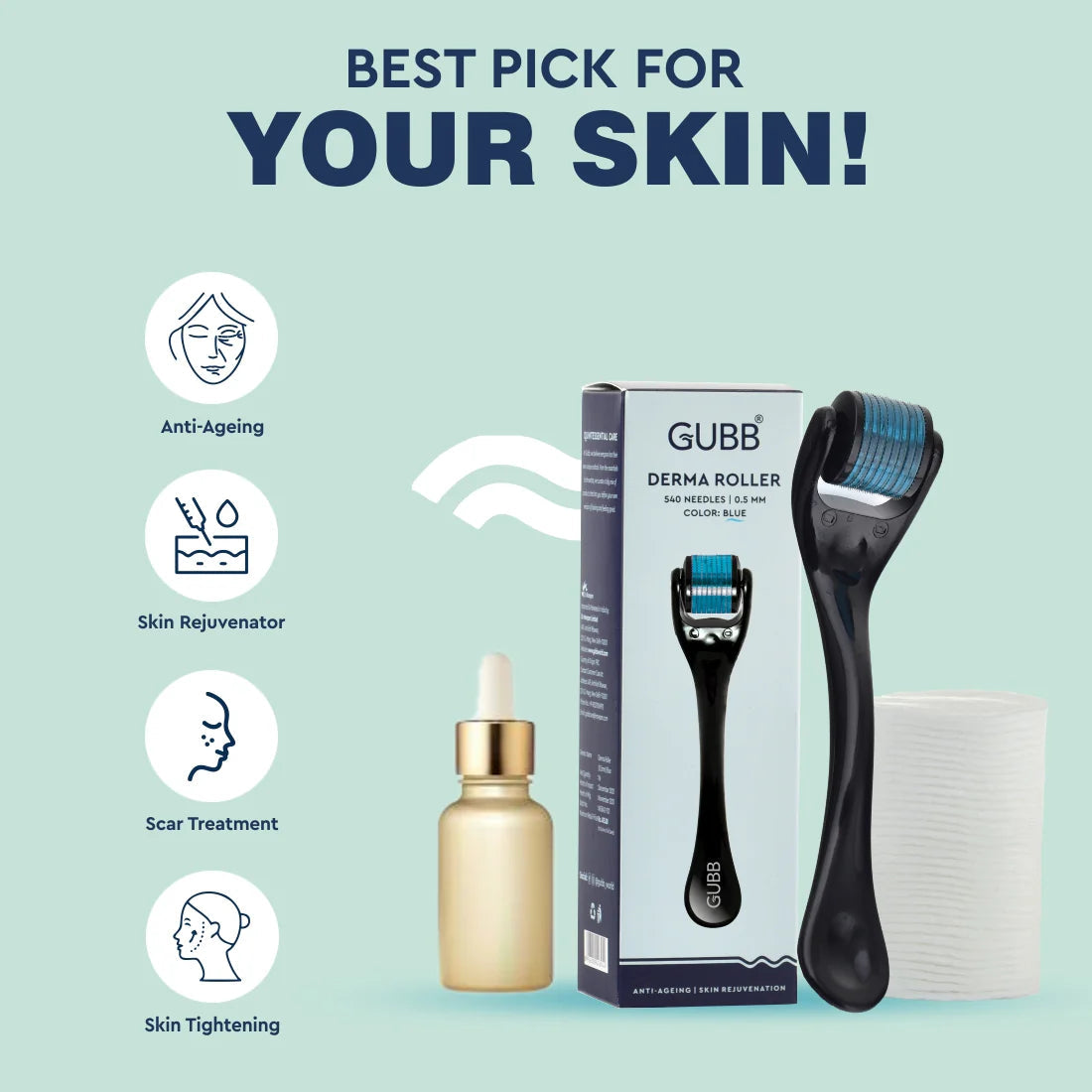 Gubb Derma Roller 540 Needles 0.5MM Blue