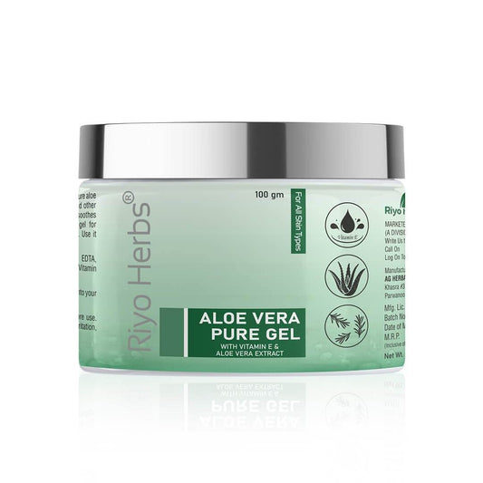 Riyo Herbs Aloe Vera Pure Gel With Vitamin E, Rosemary &amp; Pure Aloe Vera Extracts for Sunburn, Redness &amp; Dull Skin Treatment, Beneficial Properties...