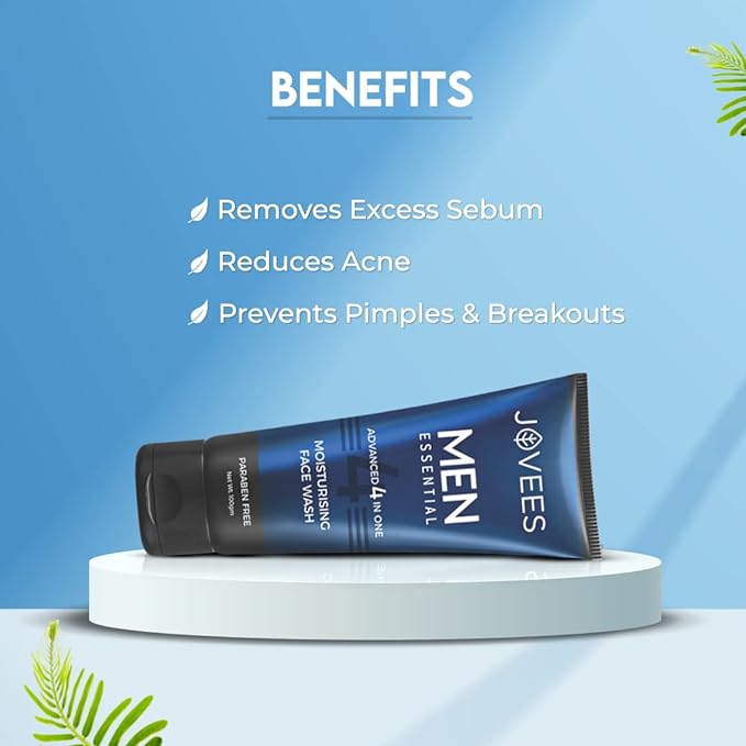 Jovees Herbal Men's Essential Advanced 4 in 1 Moisturizing Face Wash |with Vit C and Vit E | Gives Clean and Clear Skin |For All Skin Types 100g