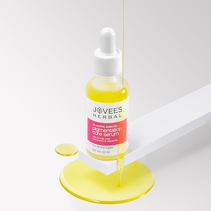 Jovees Herbal 2% Alpha Arbutin Pigmentation Cure Serum With 1% Kojic Acid, Cica Extract & Vitamin B3 | Reduces Blemishes & Improves Skin Texture | Brightens Skin | For All Skin Types | 30 ml