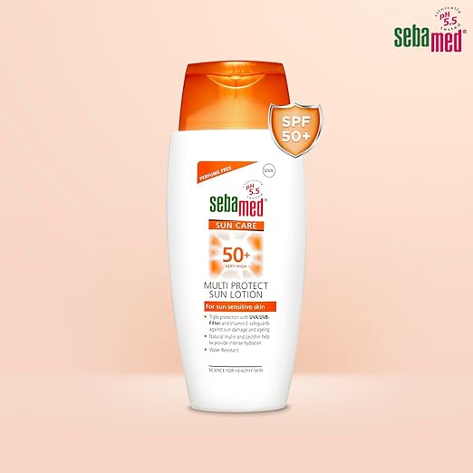 Sebamed Multi Protect Sun lotion SPF 50, 150 ml I UVA/UVB Protection filter I Water resistant sunscreen with pH 5.5 I Vitamin E I men & women I Suitable for children I Clinically tested.