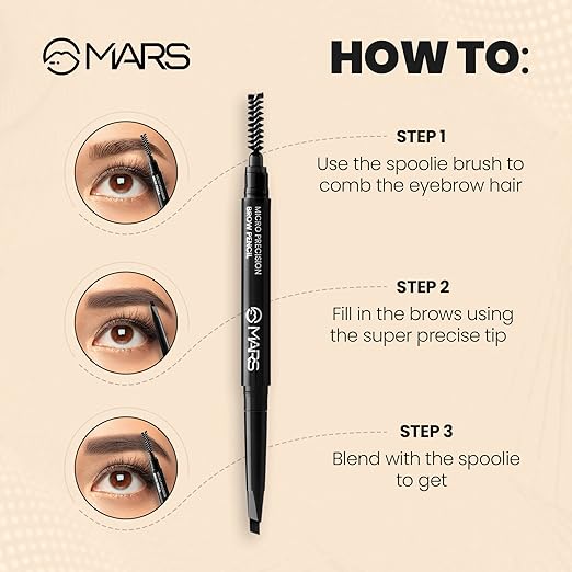 MARS Micro Precision Brow Pencil with spoolie | Retractable & Easy Glide | Long Lasting & Natural finish (0.4 g) Brown