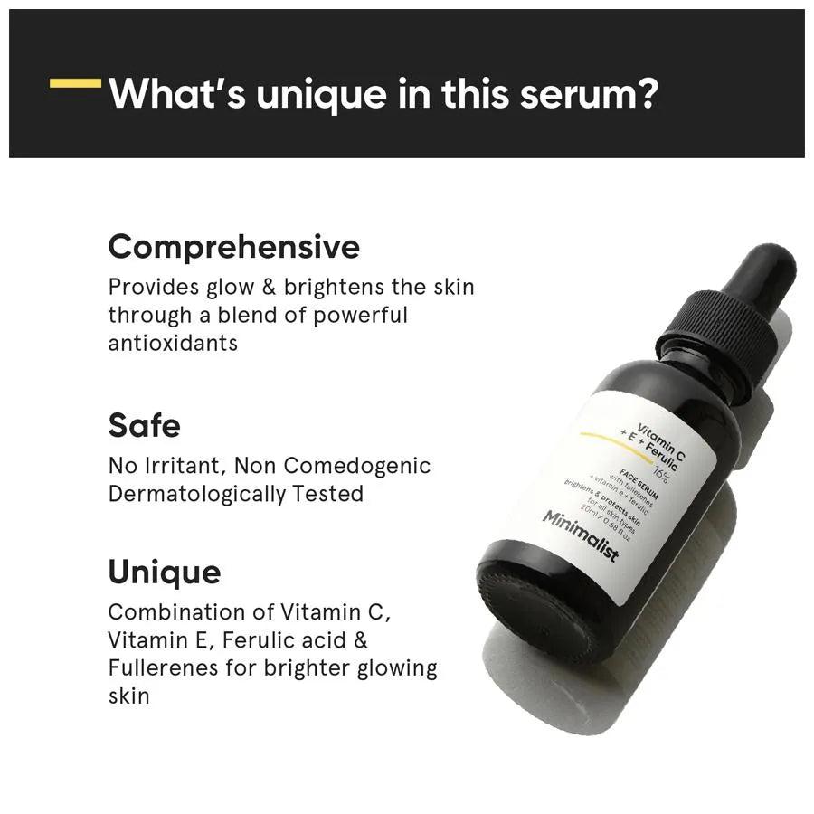 Minimalist Vitamin C +E +Ferulic 16% Face Serum Brightens & Protects Skin 20ml
