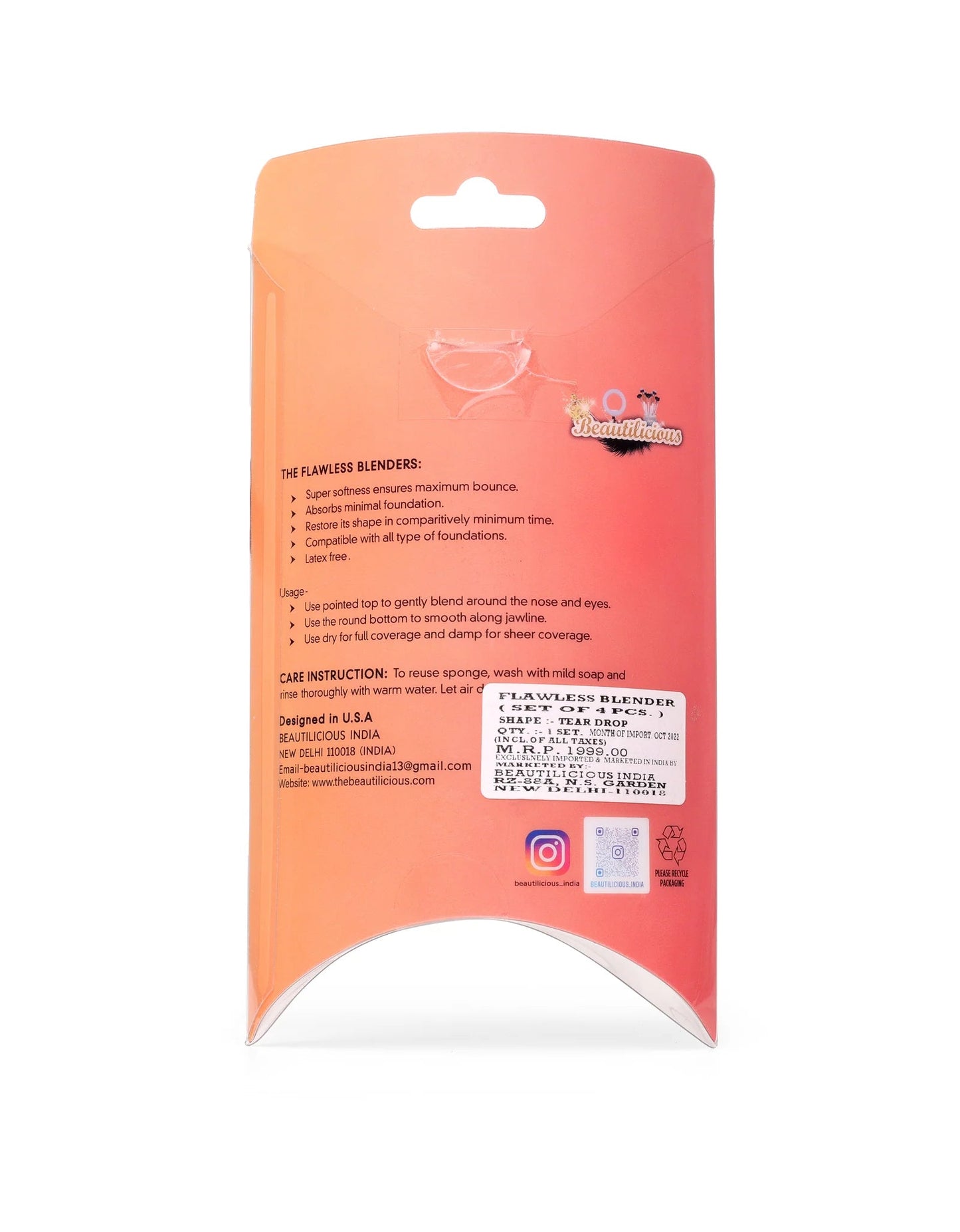 Beautilicious Flawless Blenders 4 Count Shape Tear Drop Set of 4Pcs