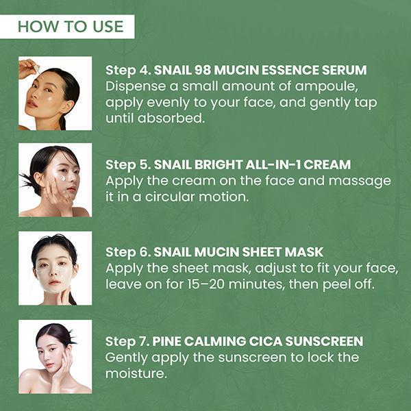 O3+ Mijoo Korea Glass Glow Facial Kit with Pine Cica & Snail Mucin - Ideal for Combination Skin (7 Steps)