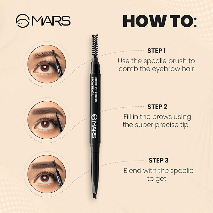MARS Micro Precision Brow Pencil with spoolie | Retractable & Easy Glide | Long Lasting & Natural Finish | 0.4 g