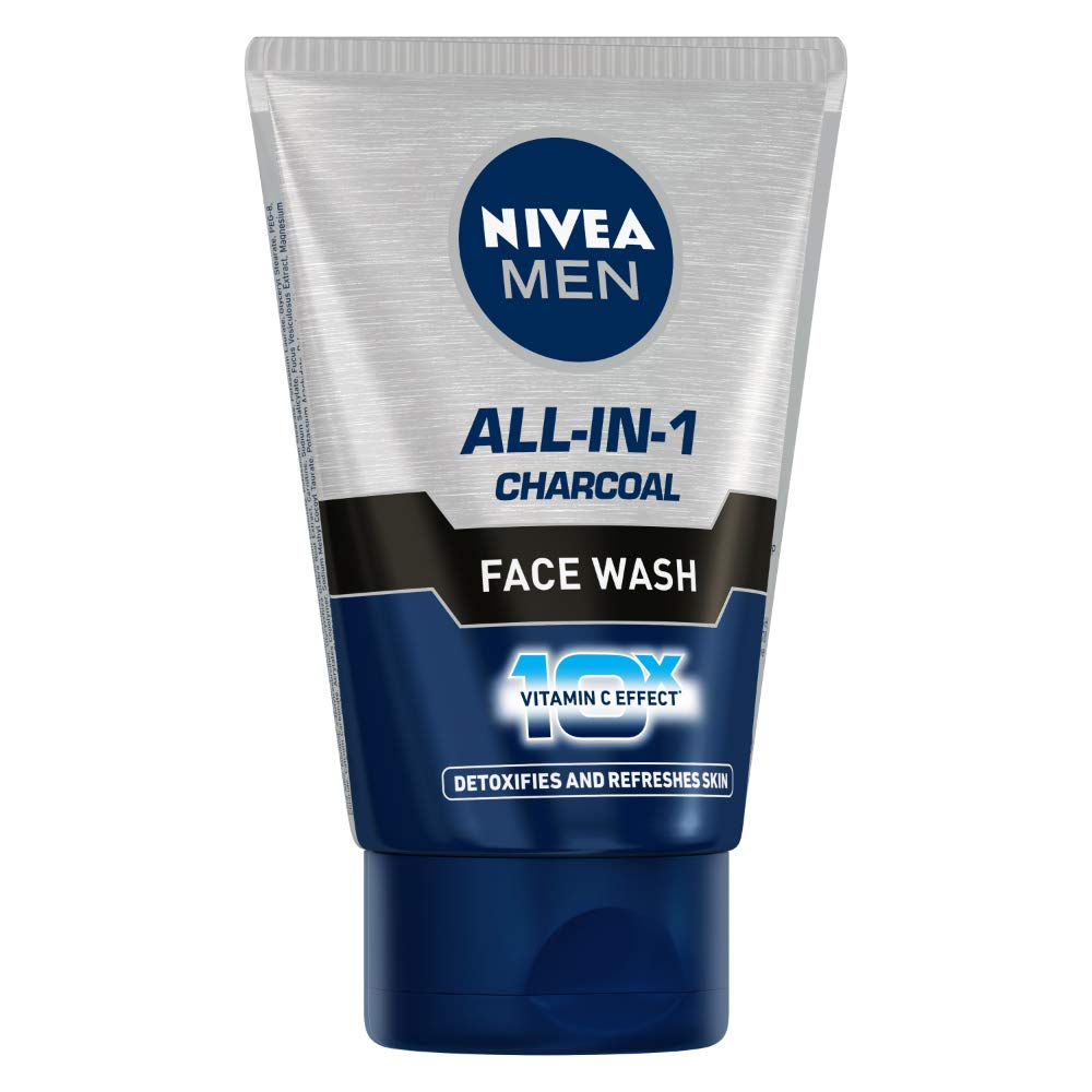 Nivea Men Face Wash All in 1 Charcoal, to Detoxify & Refresh Skin with 10x Vitamin C Effect, for All Skin Types 100g