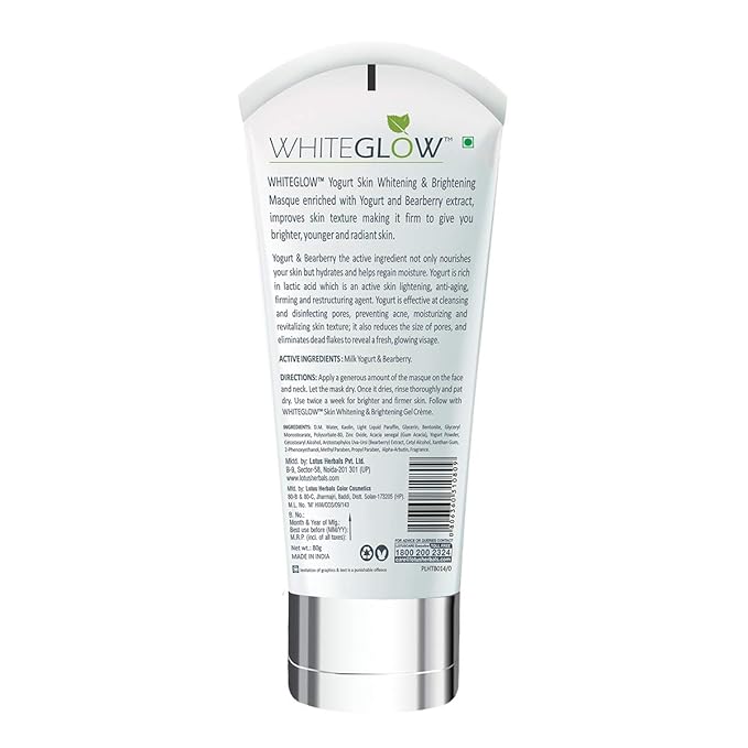 Lotus Herbals White Glow Yogurt Skin Whitening and Brightening Masque, 80g