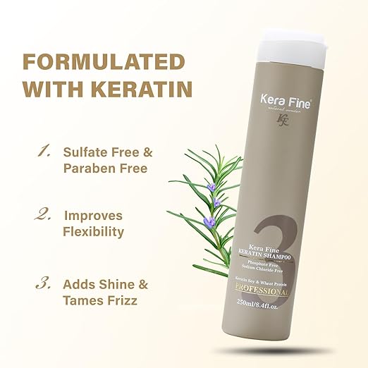 KERA FINE KERATIN SHAMPOO | 250ML | SULFATE FREE | PARABEN FREE | PHOSPHATE FREE, SODIUM CHLORIDE FREE | KERATIN SOY & WHEAT PROTEIN | PROFESSIONAL