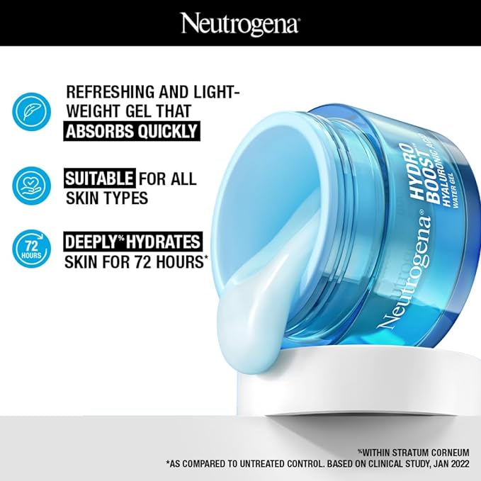 Neutrogena Hydro Boost Hyaluronic Acid Moisturizer | 5x Hydration | Water Gel Infused with 9 Amino Acids | For All Skin Types | For Men & Women 50g
