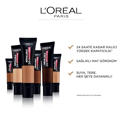L'Oreal Paris Cover Liquid Foundation, With 4% Niacinamide, Long Lasting, Natural Finish, Available in 20 Shades, SPF 25, Infallible 32H Matte Cover 30ml