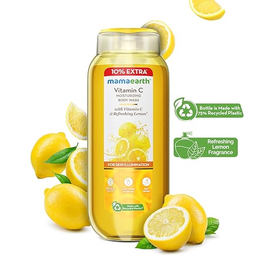 Mamaearth Vitamin C Moisturizing Body Wash with Vitamin C & Refreshing Lemon Scent for Skin Illumination- 275ml|Deeply Cleanses|Intensely Moisturizes|Long-Lasting Fragrance|Radiant Glow|All Skin Types 275ml