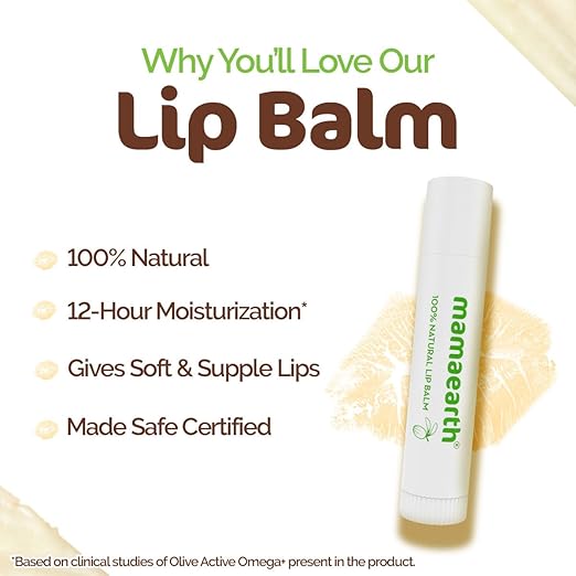 Mamaearth Nourishing 100% Natural Lip Balm with Vitamin E and Shea Butter - 4 g | 12-Hour Moisturization | Makes Lips Soft & Supple