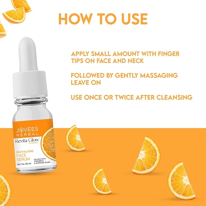 Jovees Herbal Revita Glow Vitamin C Face Serum Infused with Vitamin C & Kakadu Plum | For Skin Brightening & Hyperpigmentation | For All Skin Type | 30ml