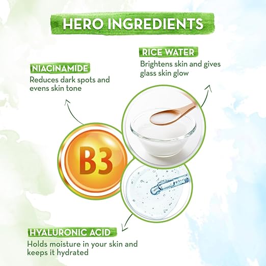 Mamaearth Rice Water Dewy Active Serum with 10% Niacinamide, Rice Water & Hyaluronic Acid For Glass Skin | Gives Dewy Finish |Brightens Skin|Suits All Skin Types 50 ml