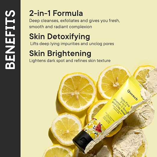 QUENCH Yuzu Fine 2-in-1 Vitamin C Scrub and Clay Mask | Korean Mask for Skin Brightning I With Yuzu, Vitamin C, Watermelon, 50ml