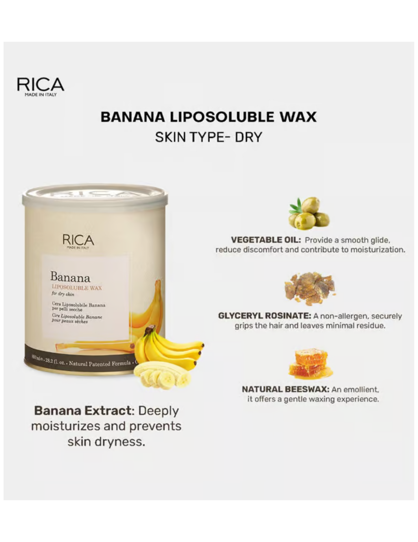 Rica Banana Liposoluble Painless Hair Removal Wax For Men & Women|Quick & Easy Tan Removal Waxing for Sensitive Skin 800ml