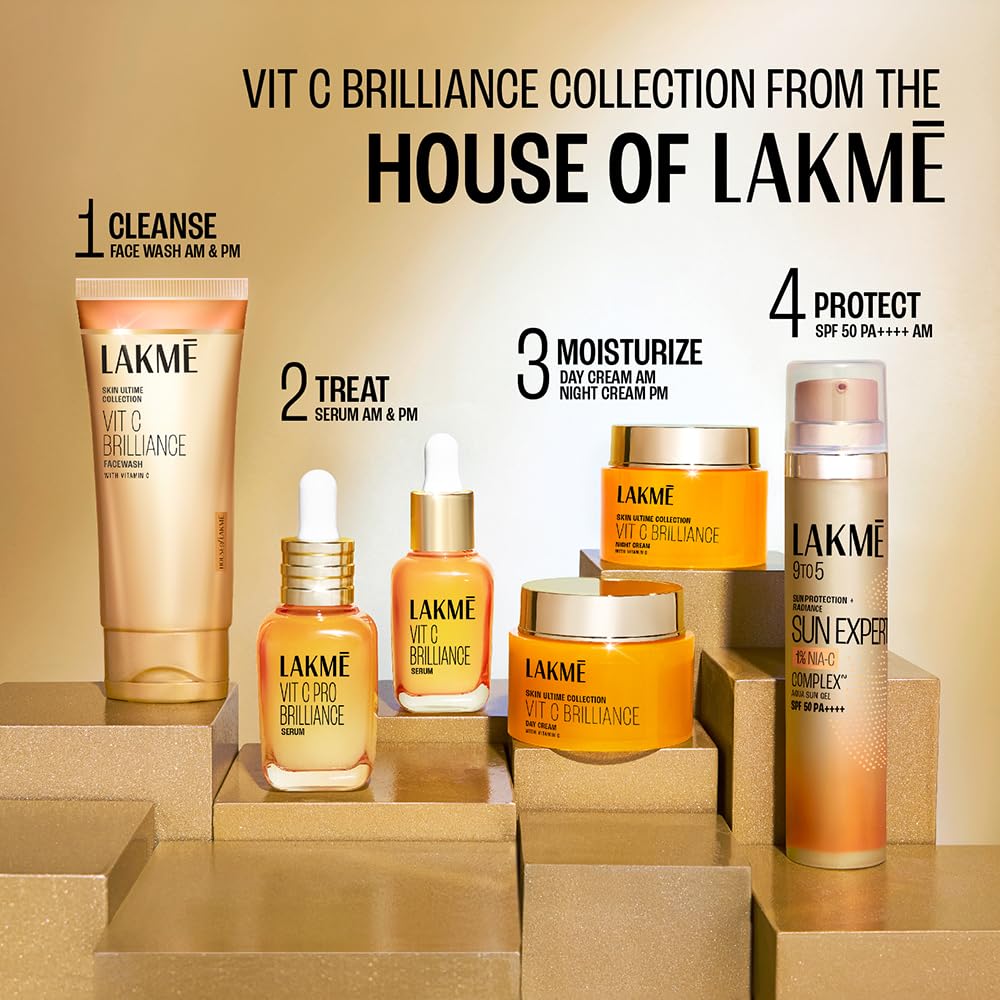 LAKMÉ Vit C Brillance Serum, 10% Vit C Complex, Glass Skin In 21 Days, Tighter Brighter Skin, 30Ml