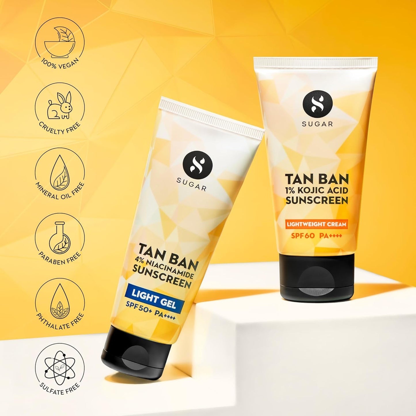 SUGAR Cosmetics Tan Ban 1% Kojic Acid Sunscreen SPF60 ++++ | 1% Peptide Complex | Barrier Repair | No White Cast | 50ml