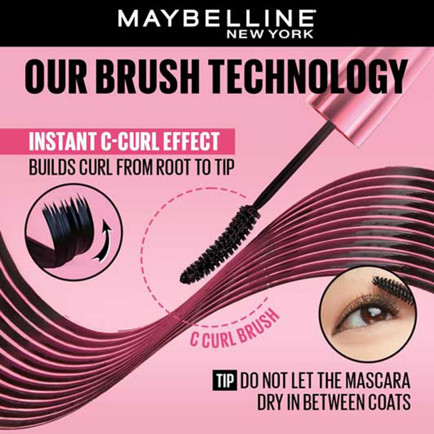 Maybelline New York Mascara, Curls Lashes, Highly Pigmented Colour, Long-lasting, Waterproof, Hypercurl , Black, 9.2ml