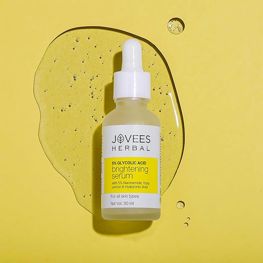 Jovees Herbal 5% Glycolic Acid Brightening Serum With 5% Niacinamide Yuzu Lemon & Hyaluronic Acid | Improves Skin Texture & Uneven Skin | For All Skin Types | 30 ml