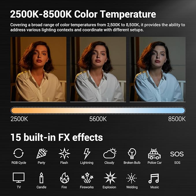 Godox LC500R Mini RGB LED Video Light Stick Lighting,2500K-8500K Adjustable, CRI 95 TLCI 96 Accurate Color, 360° Full-Color LED Light,15 FX Lighting Effects,0-100% Dimmable Support APP Control