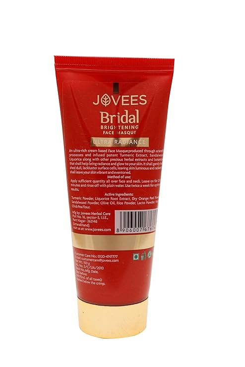 Jovees Herbal Bridal Brightening Face Masque Pack | Ultra Radiance | With Orange Peel And Turmeric Extract | For All Skin Types | 100GM