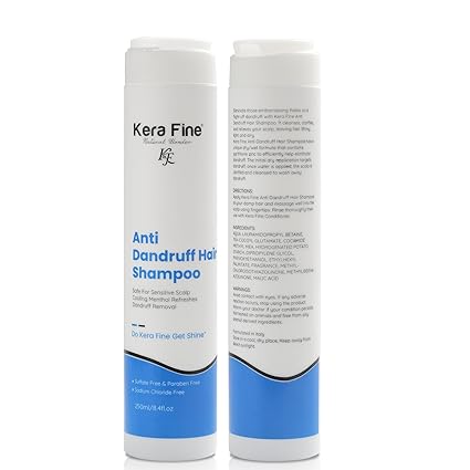 KERA FINE ANTI DANDRUFF HAIR SHAMPOO | 250ML | SAFE FOR SENSITIVE SCALP COOLING MENTHOL REFRESHES DANDRUFF REMOVAL | SULFATE FREE & PARABEN FREE | SODIUM CHLORIDE FREE