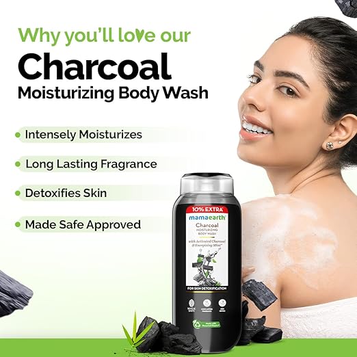 Mamaearth Charcoal Moisturizing Body Wash with Activated Charcoal & Energizing Mint Scent for Skin Detoxification-275ml | Deeply Cleanses |Intensely Moisturizes |Long-Lasting Fragrance |All Skin Types
