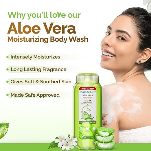 Mamaearth Aloe Vera Moisturizing Body Wash with Aloe Vera & Calming Jasmine Scent For Soft & Soothed Skin - 275 ml |Intensely Moisturizes |Long Lasting Fragrance|Deeply Cleanses|Gentle |All Skin Types 275ml